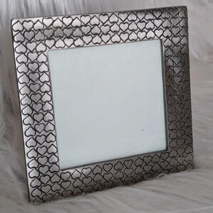 90s Square Picture Frame- Hearts Pattern- Engraved- Heavy silver metal- 3"photos